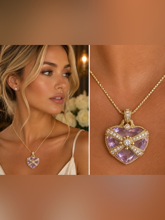 Judith Ripka Jewelry - Judith Ripka 18K Yellow Gold Pink Heart Pendant 0.70ct Diamond Large Statement